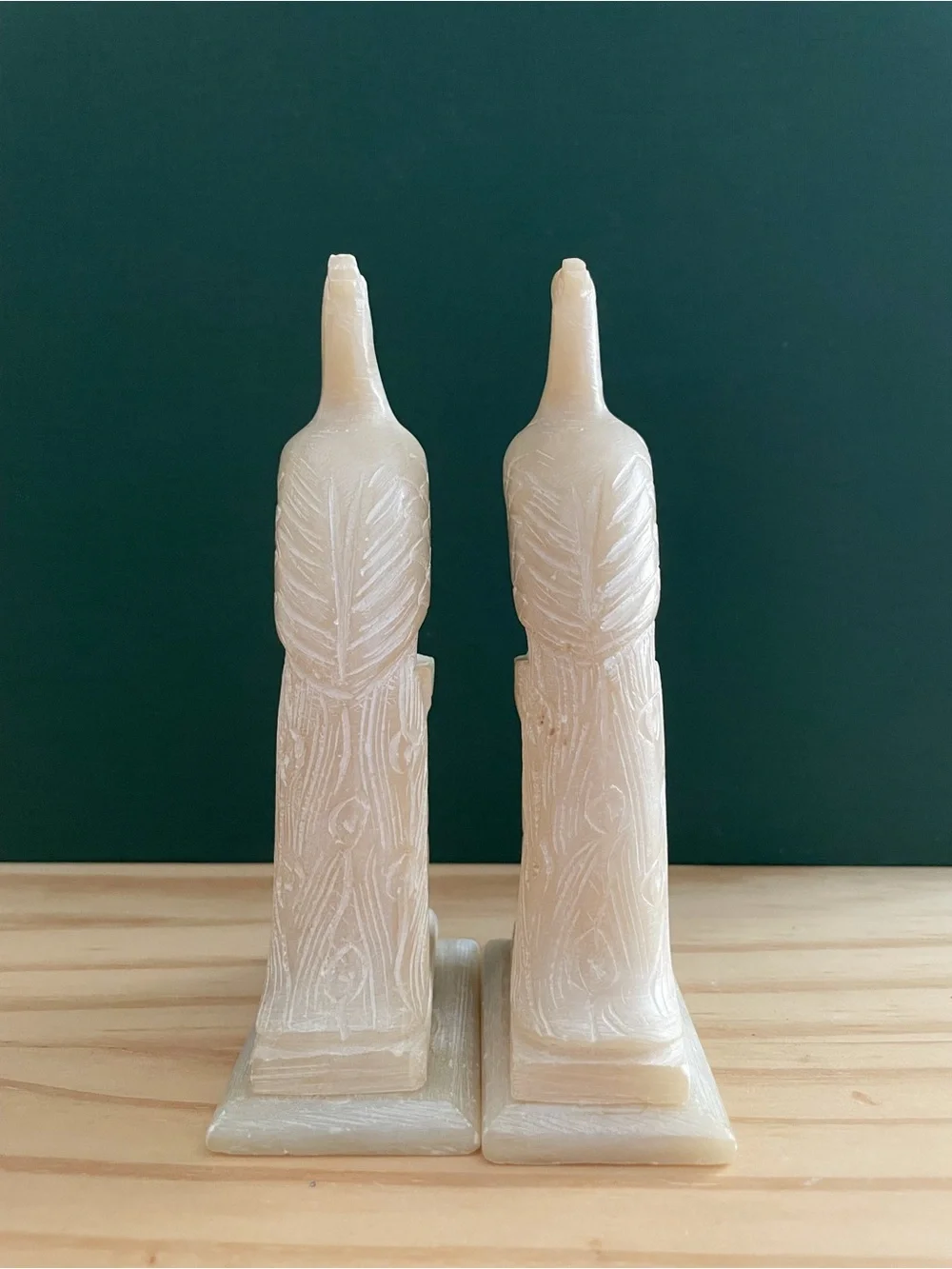 Vintage Hand-Carved Chinese White Soapstone Phoenix Bird Figurines